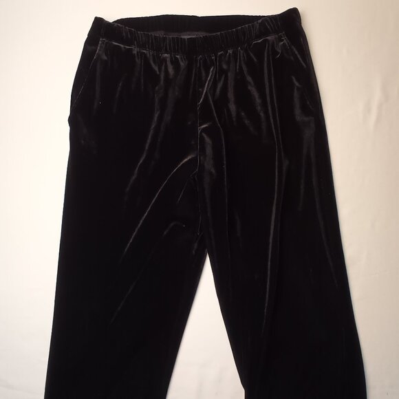 Lands' End Velvet Pants Size S (6-8) High Rise Tapered Leg Elastic Waist Black - Picture 2 of 10